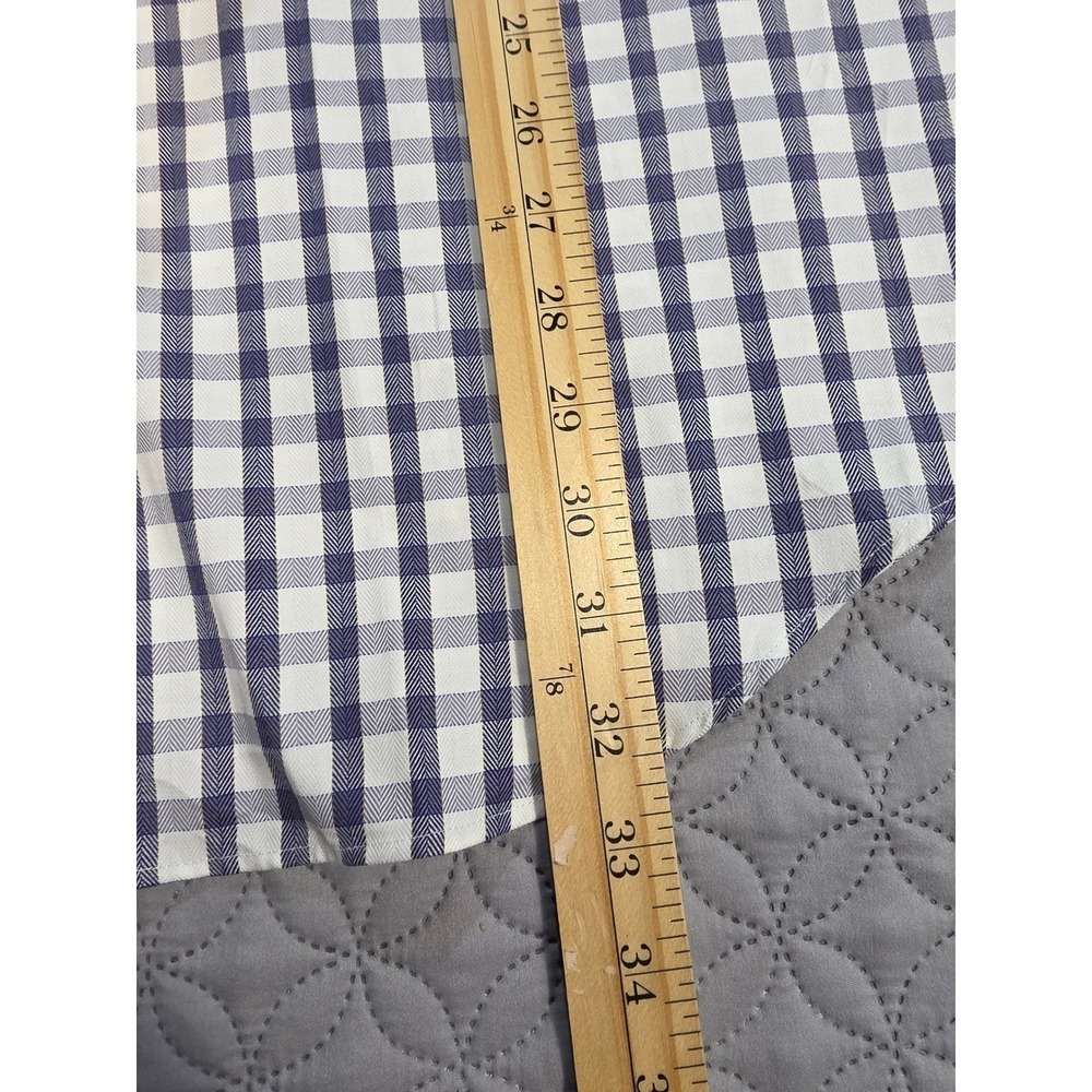 Paul Fredrick Men Blue/White Gingham Check Herringbone Cotton DressShirt 16.5-33 - Picture 7 of 8